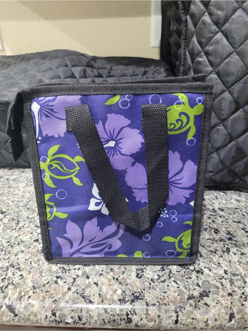 Purple Floral Insulated Lunch Tote with Green Accents
